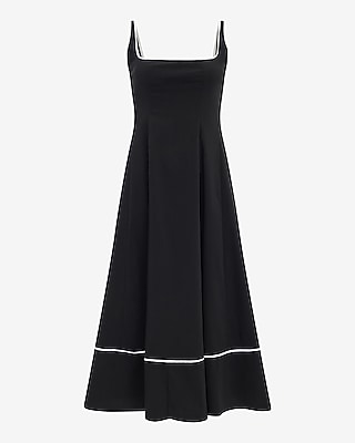 Stretch Cotton Poplin Piped Smocked Back Midi Dress with Pockets - image 5