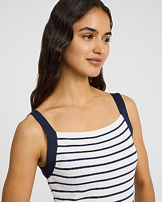 Mixed Media Striped Sleeveless Maxi Fit and Flare Dress