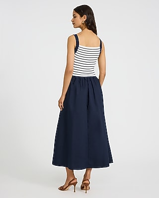 Mixed Media Striped Sleeveless Maxi Fit and Flare Dress