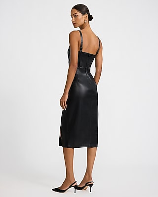 Faux Leather Scoop Neck Corset Midi Sheath Dress - thumbnail 5