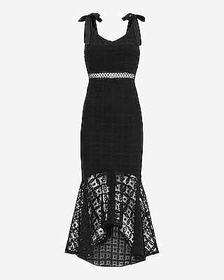 Lace V-Neck Tie Strap High-Low Maxi Sheath Dress