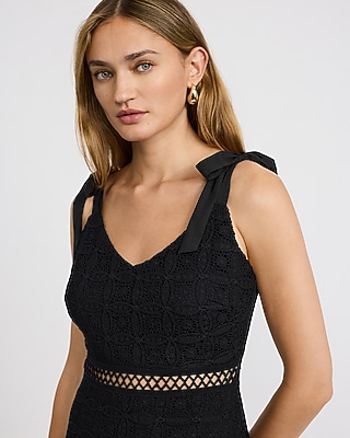Lace V-Neck Tie Strap High-Low Maxi Sheath Dress