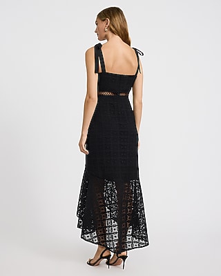 Lace V-Neck Tie Strap High-Low Maxi Sheath Dress