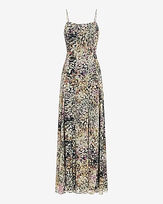 Chiffon Printed Scoop Neck Seamed Maxi Dress with Pockets - thumbnail 4