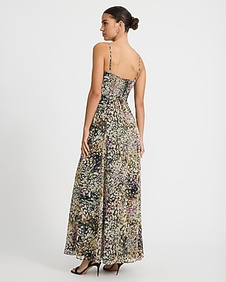 Chiffon Printed Scoop Neck Seamed Maxi Dress with Pockets - thumbnail 3