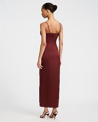 Satin Sweetheart Sleeveless Wrap Ruched Side Maxi Dress