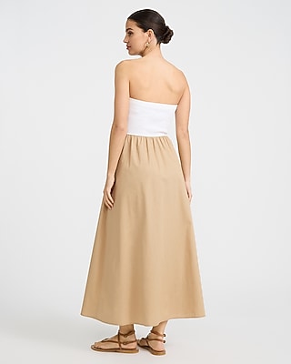 Stretch Cotton Color Block Mixed Media Strapless Maxi Dress - image 2