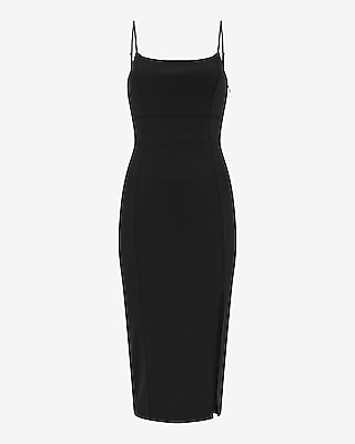 Crepe Square Neck Sleeveless Seamed Midi Sheath Dress
