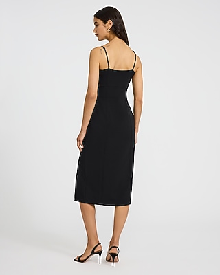 Crepe Square Neck Sleeveless Seamed Midi Sheath Dress