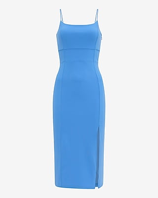 Crepe Square Neck Sleeveless Seamed Midi Sheath Dress