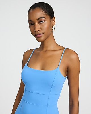 Crepe Square Neck Sleeveless Seamed Midi Sheath Dress