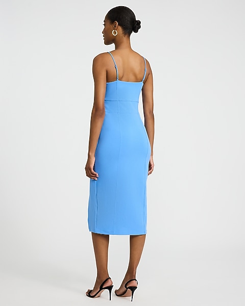 midi sheath dresses Camila Red Sleeveless Dress Crepe Square Neck Sleeveless Seamed