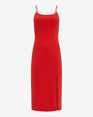 Crepe Square Neck Sleeveless Seamed Midi Sheath Dress