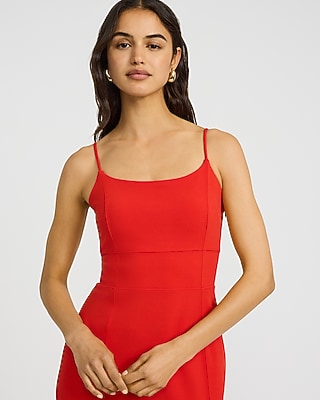 Crepe Square Neck Sleeveless Seamed Midi Sheath Dress