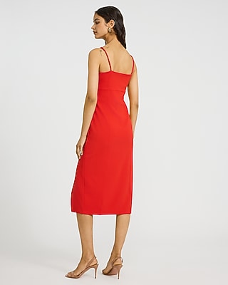 Crepe Square Neck Sleeveless Seamed Midi Sheath Dress