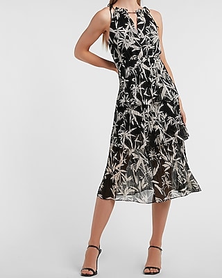 Tropical Print Tiered Midi Dress | Express
