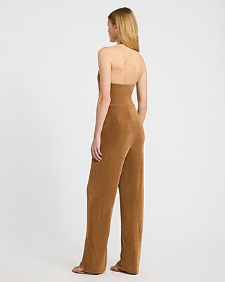 Halter V-Neck Wrap Waist Ruched Jumpsuit