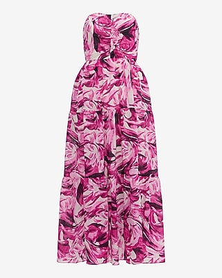 Textured Strapless Ruched Tiered Smocked Back Maxi Dress