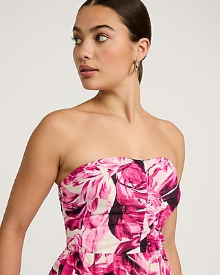 Textured Strapless Ruched Tiered Smocked Back Maxi Dress