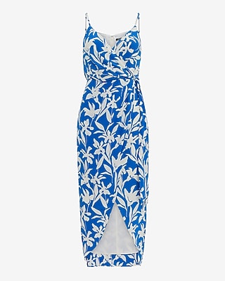 Satin Printed V-Neck Surplice Maxi Sheath Dress