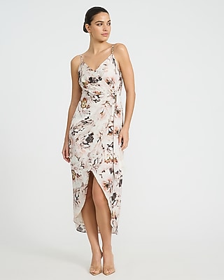 Express Women's Satin Floral V-Neck Surplice Maxi Dress Medium