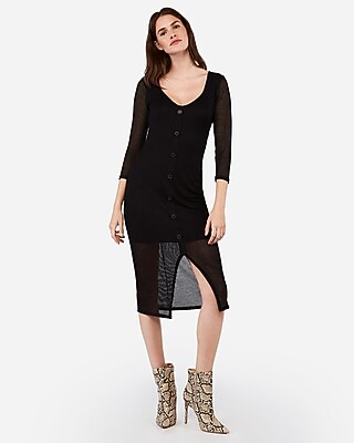 ribbed button front midi dress