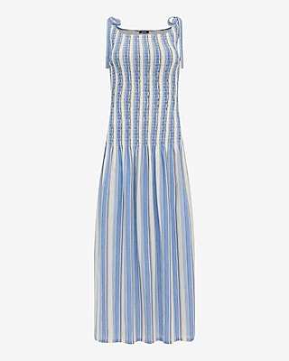 Striped Crew Neck Tie Strap Drop Waist Smocked Maxi Dress - image 4