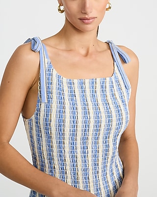 Striped Crew Neck Tie Strap Drop Waist Smocked Maxi Dress - image 2