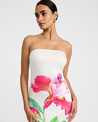 Satin Floral Strapless Maxi Tube Dress