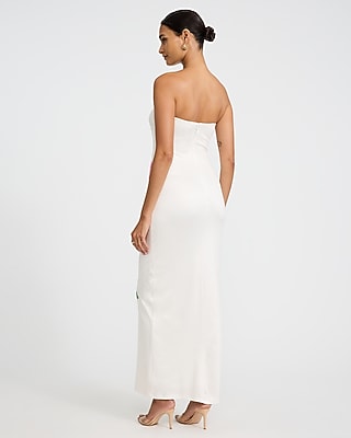 Satin Floral Strapless Maxi Tube Dress