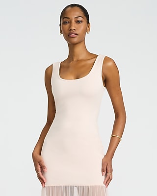 Mixed Media Scoop Neck Sleeveless Midi Sheath Dress