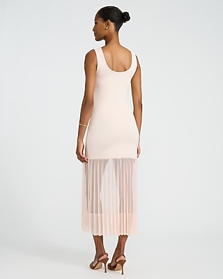 Mixed Media Scoop Neck Sleeveless Midi Sheath Dress