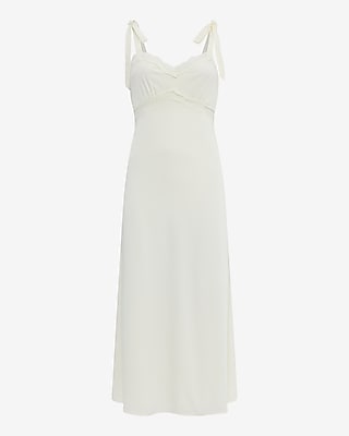 Satin Lace V-Neck Tie Strap Midi Sheath Dress