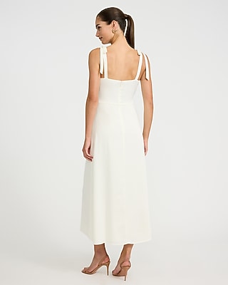 Satin Lace V-Neck Tie Strap Midi Sheath Dress