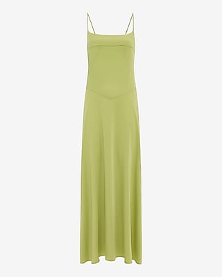 Satin Scoop Neck Sleeveless Drop Waist Seamed Maxi Dress
