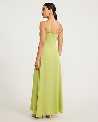 Satin Scoop Neck Sleeveless Drop Waist Seamed Maxi Dress