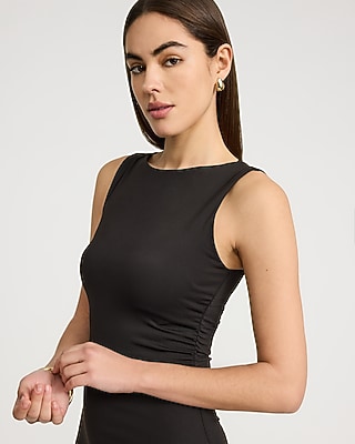 Sleeveless Ruched Knit Mini Fit and Flare Dress