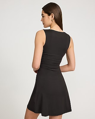 Sleeveless Ruched Knit Mini Fit and Flare Dress
