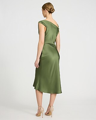Satin Draped Cowl Neck Hardware Midi Dress - image 4