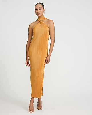 Pleated Twist Halter Sleeveless Maxi Dress