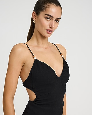 V-Neck Beaded Straps Back Cutout Midi Dress - image 2