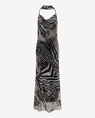 Printed Cowl Neck Scarf Open Back Maxi Dress