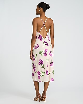 express satin cowl neck midi slip dress Satin Floral Cowl Neck Strappy Back Midi Slip Dress