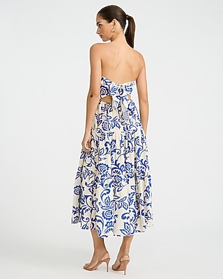 Printed Strapless Fold Over Tiered Maxi Dress