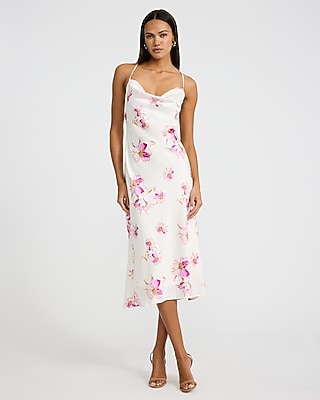 express satin cowl neck midi slip dress Floral Satin Cowl Neck Strappy Low Back Midi Slip Dress