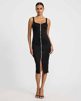 Sweetheart Sleeveless Zip Front Sheath Midi Dress