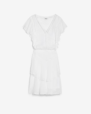 white flutter sleeve dress