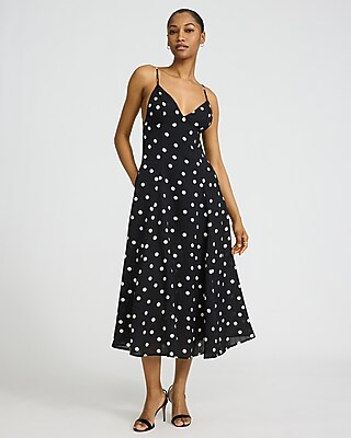 Polka Dot Tie Back Fit & Flare Midi Dress | Express