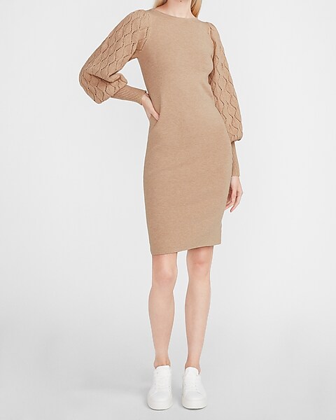 Cable Balloon Sleeve Sweater Dress