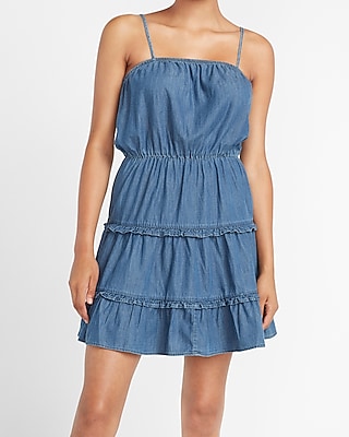 denim square neck dress